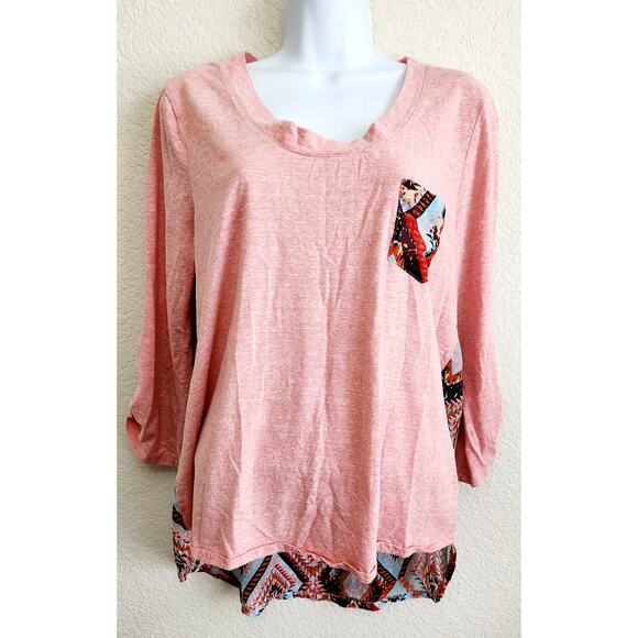 Liberty Love Orange Heathered Hi Low Hem Top 1XL Lightweight Roll Tab Sleeves - Picture 1 of 6